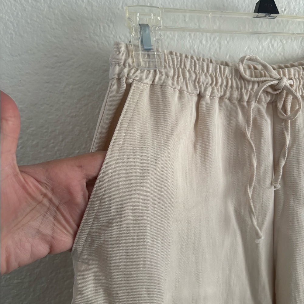 ZARA Pants XS Beige Lyocell Blend Drawstring Wide Leg Relaxed Trousers - Picture 6 of 10